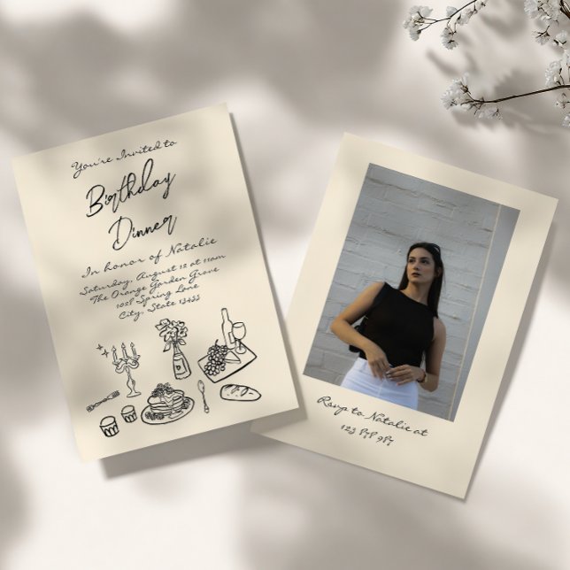 Invitación Fiesta de la cena de cumpleaños dibujado a mano re (Subido por el creador)