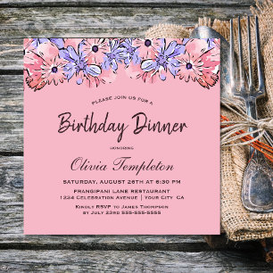 Invitación Fiesta de la cena de cumpleaños floral de Lavanda