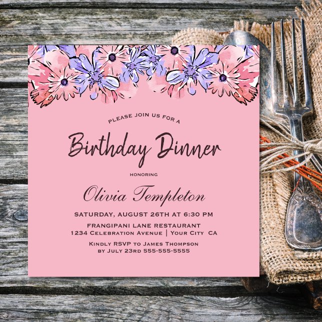 Invitación Fiesta de la cena de cumpleaños floral de Lavanda  (Subido por el creador)
