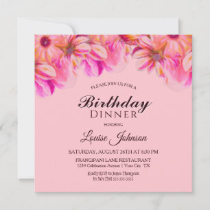 Invitación Fiesta de la cena de cumpleaños floral rosa y amar