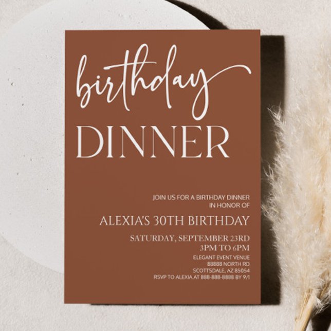 Invitación Fiesta de la cena de cumpleaños mínimo de Brown Bo (Subido por el creador)