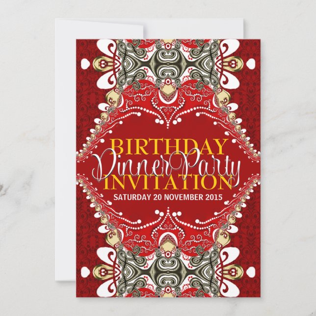 Invitación Fiesta de la cena de cumpleaños tribal en Batik Or (Anverso)