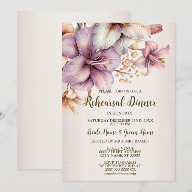 Invitación Fiesta de la cena de ensayo boda Boho Pink (Anverso / Reverso)