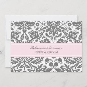 Invitación Fiesta de la cena de ensayo de Damasco gris rosado