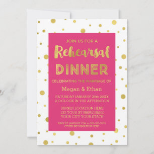 Invitación Fiesta de la cena de ensayo de oro de confetti bla