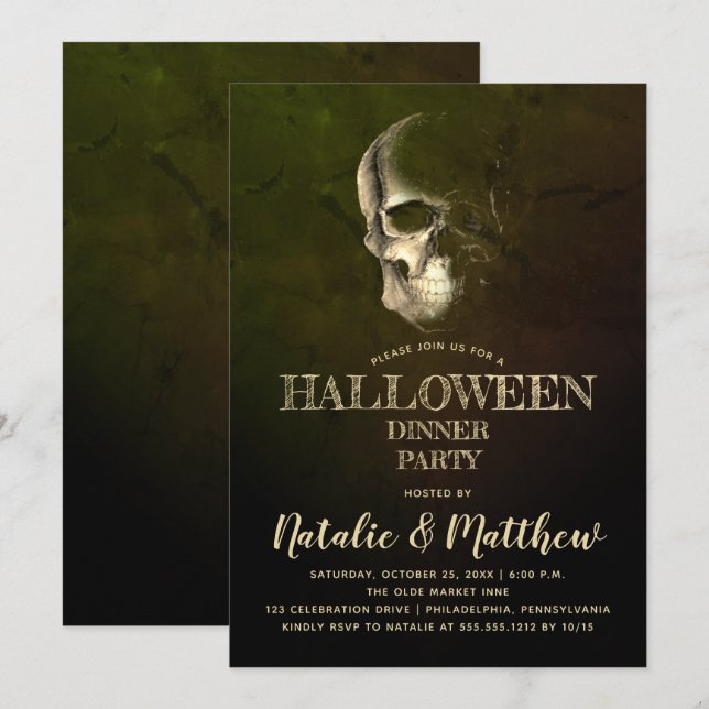 Invitación Fiesta de la cena de Halloween con el c (Anverso / Reverso)