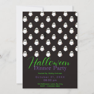 Invitación Fiesta de la cena de Halloween con fantasmas blanc