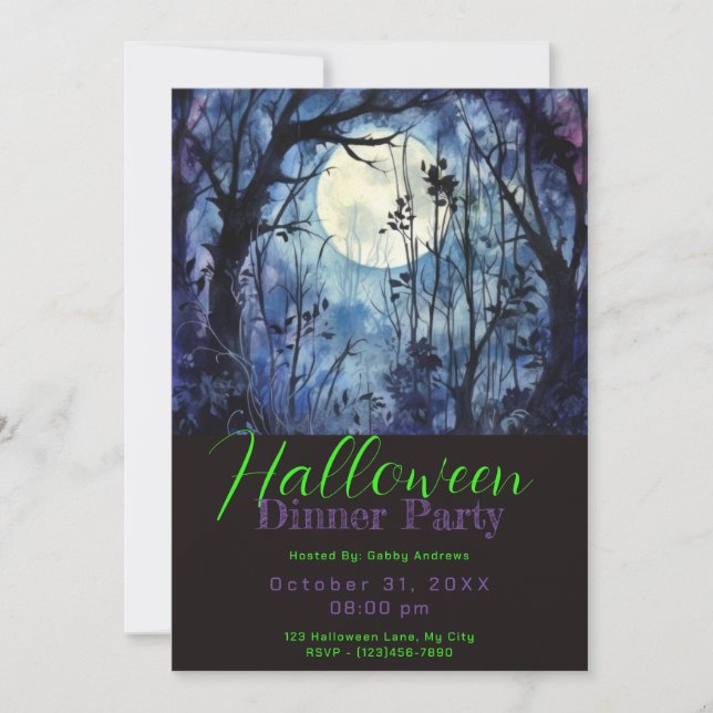 Invitación Fiesta de la cena de Halloween con motivo de la lu (Anverso)