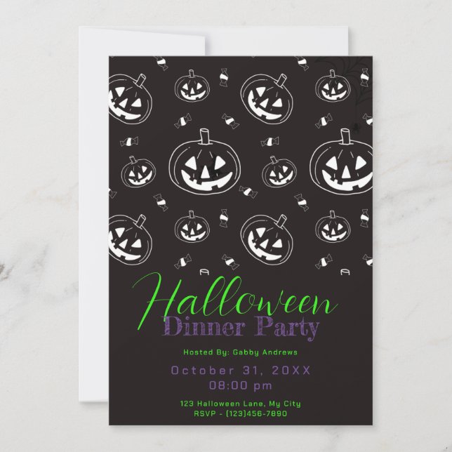 Invitación Fiesta de la cena de Halloween con una linterna de (Anverso)
