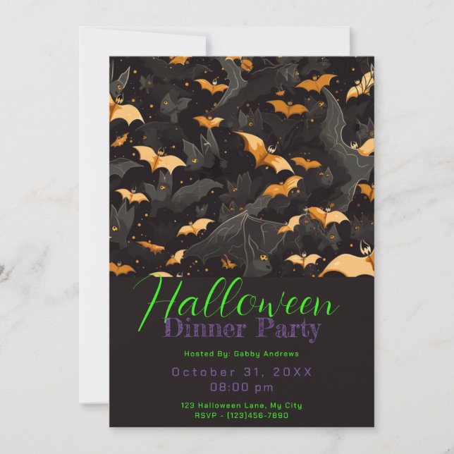 Invitación Fiesta de la cena de Halloween de Black and Gold B (Anverso)