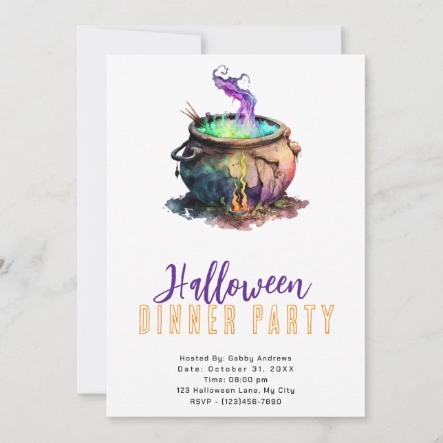 Invitación Fiesta de la cena de Halloween de Witch's Cauldron (Anverso)