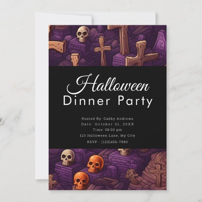 Invitación Fiesta de la cena de Halloween en el cementerio de (Anverso)