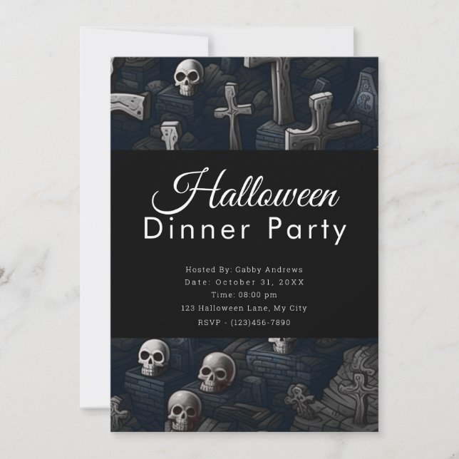 Invitación Fiesta de la cena de Halloween en el cementerio de (Anverso)