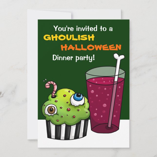 Invitación fiesta de la cena de Halloween en inglés (Anverso)