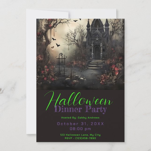 Invitación Fiesta de la cena de Halloween en la casa victoria (Anverso)