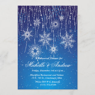 Invitación Fiesta de la cena de invierno Royal Blue Glam Snow