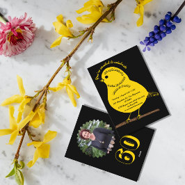 Invitación Fiesta de la cena de pájaro de color negro y oro