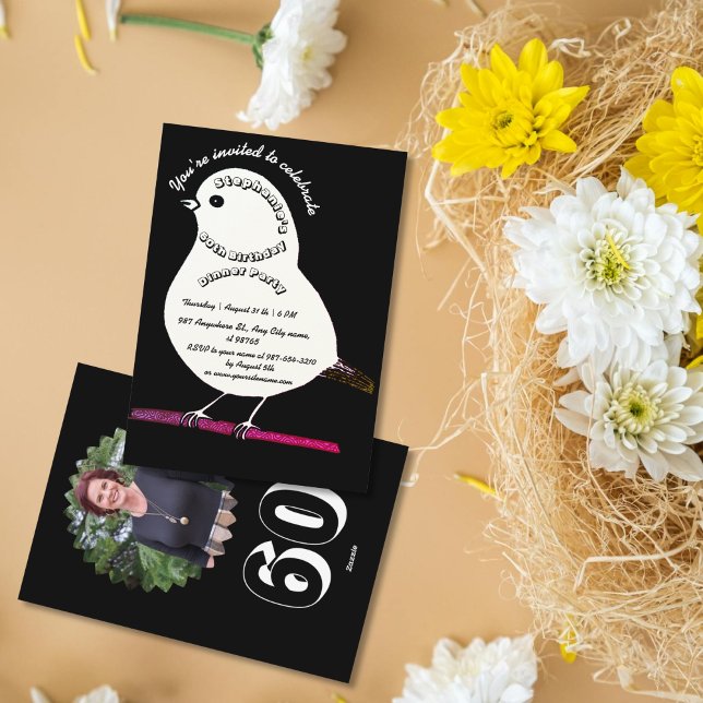 Invitación Fiesta de la cena de pájaros de cumpleaños 60 en b (Subido por el creador)
