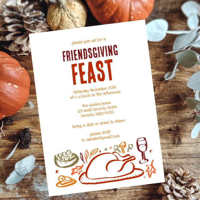 Invitación Fiesta de la cena de Thimsical Thankending Friends (Whimsical Thanksgiving Friendsgiving Dinner Party Invitation
)