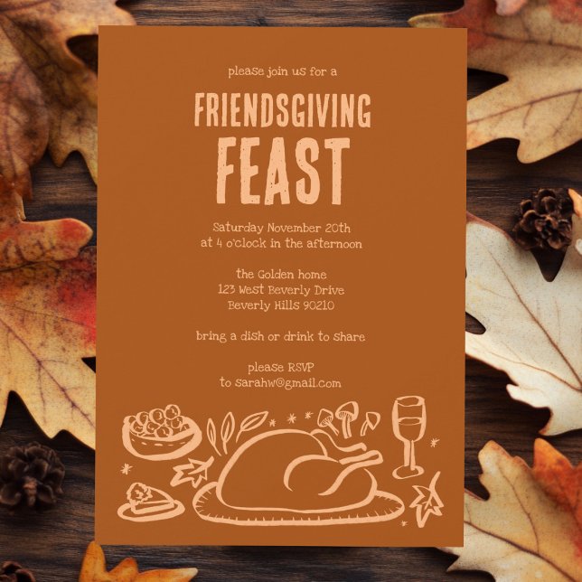 Invitación Fiesta de la cena de Thimsical Thankending Friends (Whimsical Thanksgiving Friendsgiving Dinner Party Invitation
)
