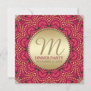 Invitación Fiesta de la Cena Hindú de Bohemia Oriental Rojo+D