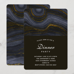 Invitación Fiesta de la cena moderna de color negro y oro Aga
