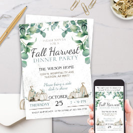 Invitación Fiesta de la cena Rústica de la calabaza de otoño