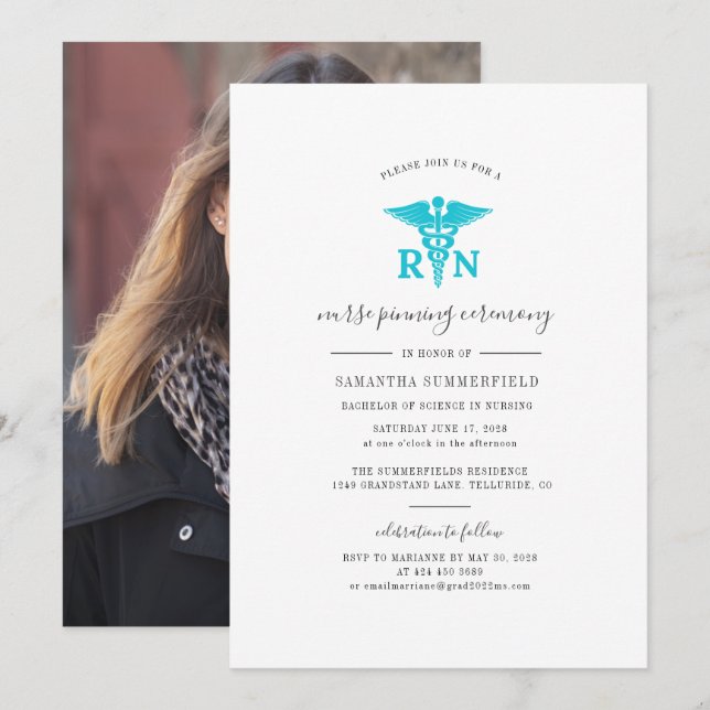 Invitación Fiesta de la ceremonia de graduado de Enfermería d (Anverso / Reverso)