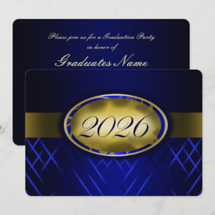 Invitación Fiesta de la Clase de 2026 Azul y Dorado