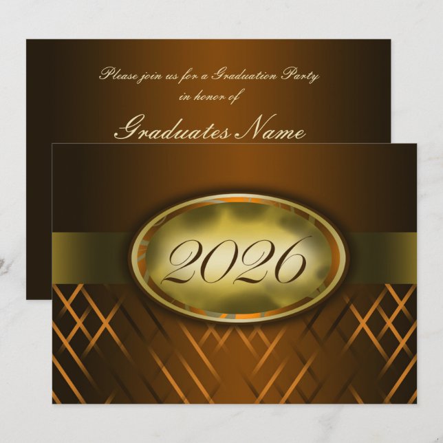 Invitación Fiesta de la Clase de 2026 de Marrón y Dorado (Anverso / Reverso)