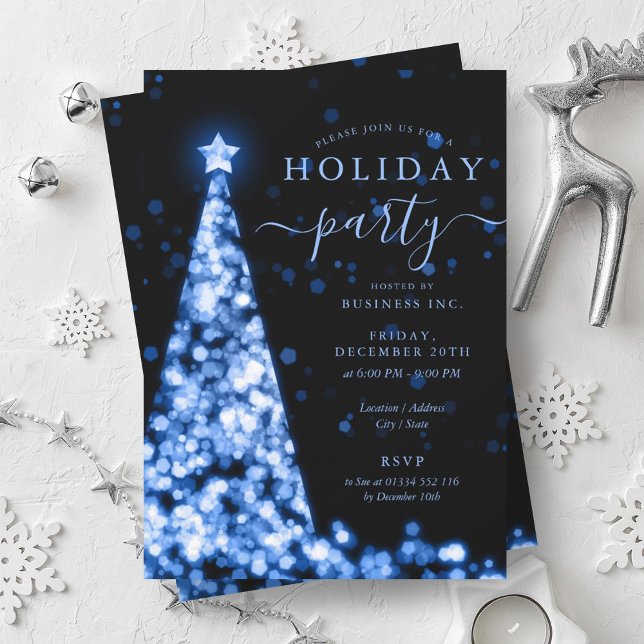 Invitación Fiesta de la compañía Blue Black Christmas Tree (Blue Black Christmas Tree Company Holiday Party Invitation)
