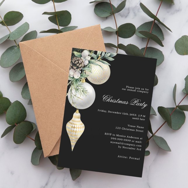 Invitación Fiesta de la compañía de baubles blancos de oro ne (Subido por el creador)