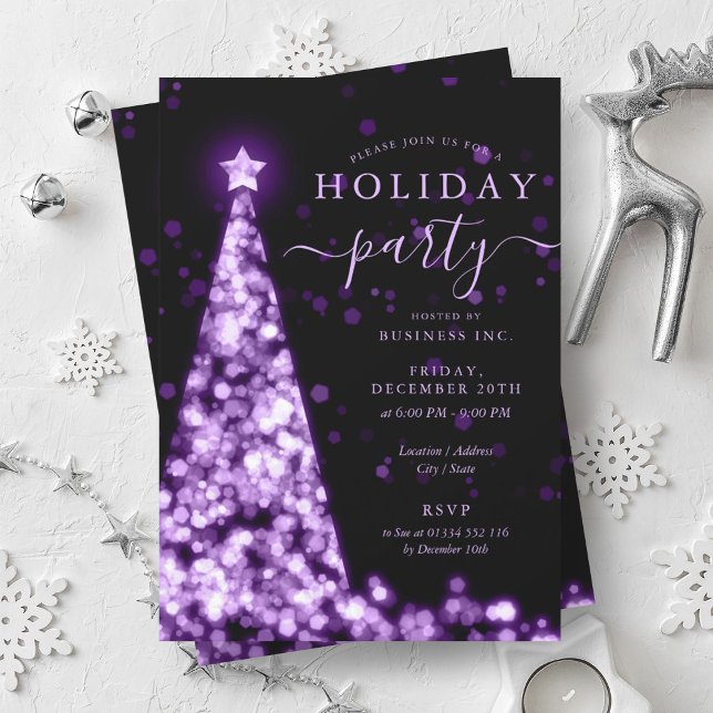 Invitación Fiesta de la Compañía Purple Black Christmas Tree (Purple Black Christmas Tree Company Holiday Party Invitation)