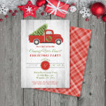 Invitación Fiesta de la compañía Rustic Red Truck Tree<br><div class="desc">Este elegante diseño rústico cuenta con un camión rojo vintage que sostiene un árbol de Navidad iluminado por el bonito sobre un fondo de madera gris. Haga clic en el botón personalizar para obtener más flexibilidad a la hora de modificar el texto y los gráficos. Las variaciones de este diseño...</div>