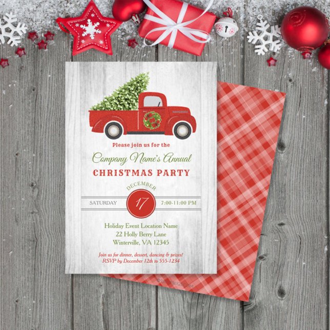Invitación Fiesta de la compañía Rustic Red Truck Tree (Subido por el creador)