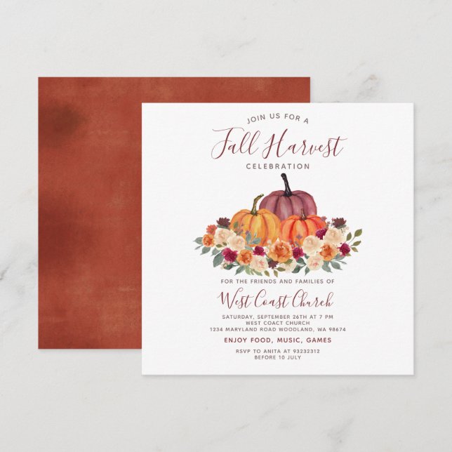 Invitación Fiesta de la Cosecha de Otoño, Festividad de Otoño (Anverso / Reverso)