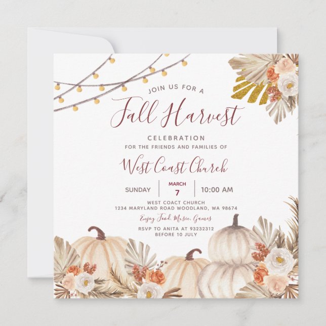 Invitación Fiesta de la Cosecha de Otoño, Fiesta de Otoño, Co (Anverso)