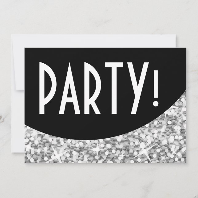 Invitación "Fiesta" de la curva negra "plateada" d (Anverso)