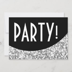 Invitación "Fiesta" de la curva negra "plateada" d