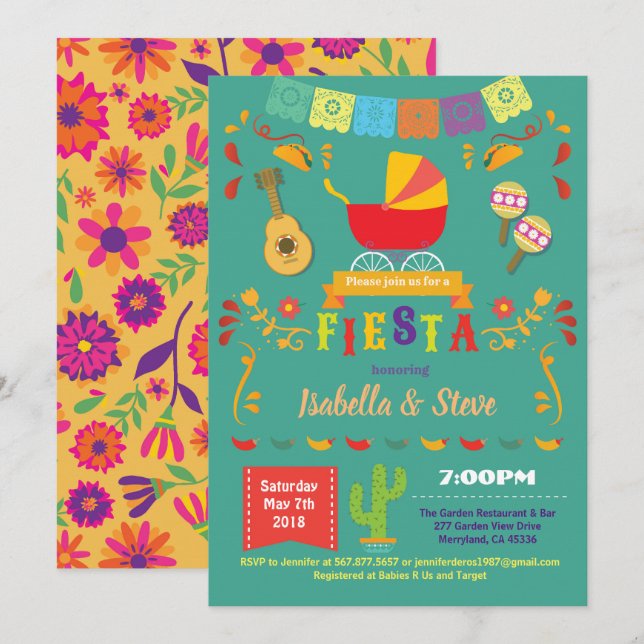 Invitación Fiesta de la ducha de bebé verde neutro (Anverso / Reverso)