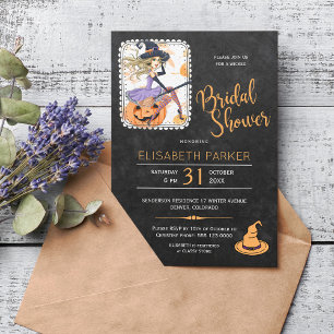 Invitación Fiesta de la ducha de la bruja y la calabaza de Ha
