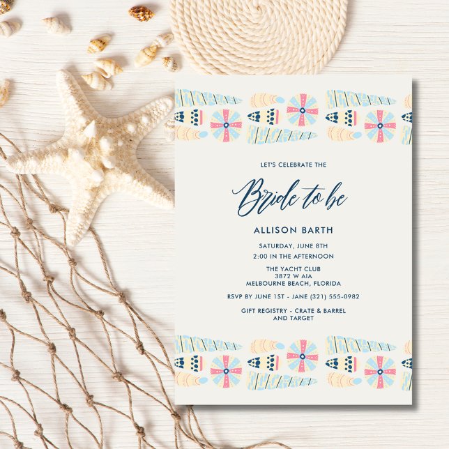Invitación Fiesta de la ducha de marea náutica (Beach Seashell Nautical Bridal Shower Party Invitation)