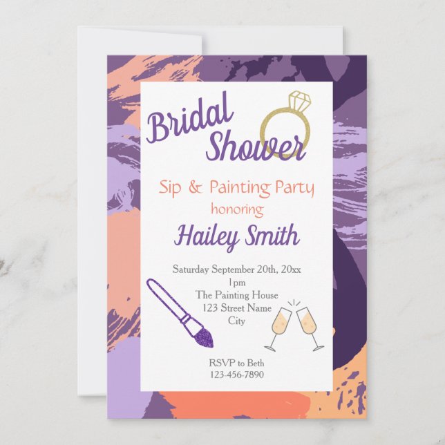 Invitación Fiesta de la ducha de novia y de la pintura (Anverso)