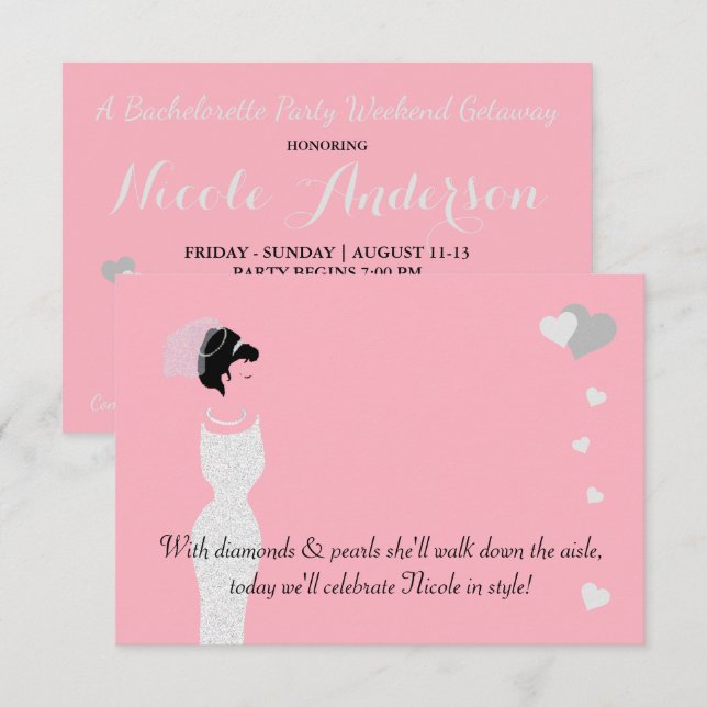 Invitación Fiesta de la ducha de soltera rosa de novia (Anverso / Reverso)