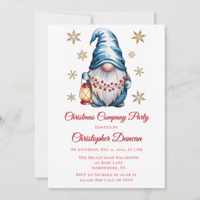 Invitación Fiesta de la empresa del gnomo azul de Navidad (Anverso)