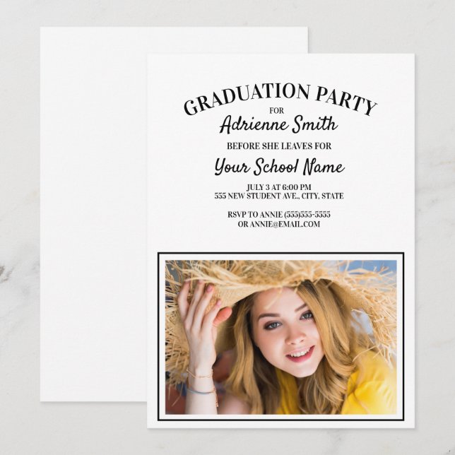 Invitación Fiesta de la Escuela de Graduación Blanca (Anverso / Reverso)