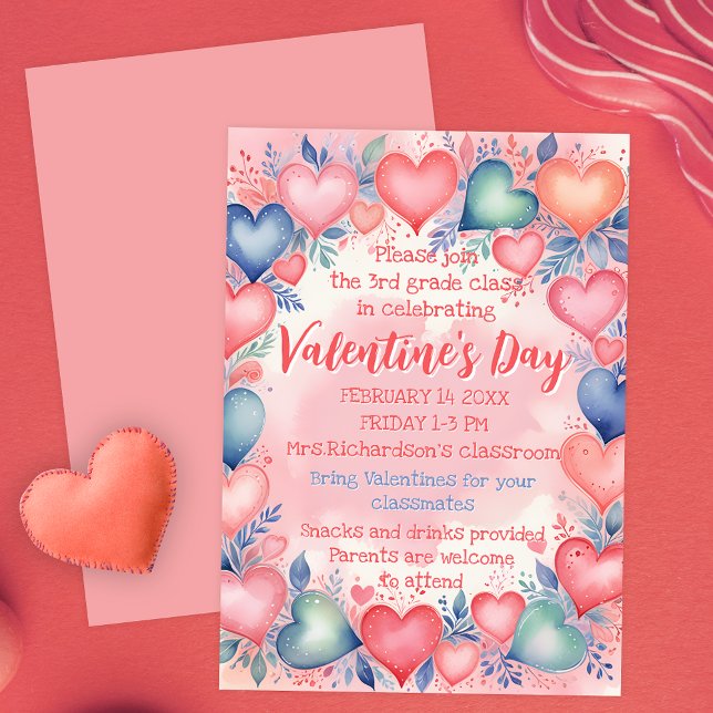 Invitación Fiesta de la escuela El día de San Valentín Hearts (Subido por el creador)