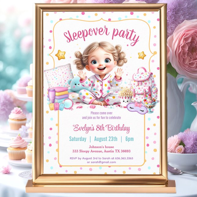 Invitación Fiesta de la espuma de la resaca Chica rosado lind (Sleepover Slumber Party Pink Cute Girl Birthday Invitation
)