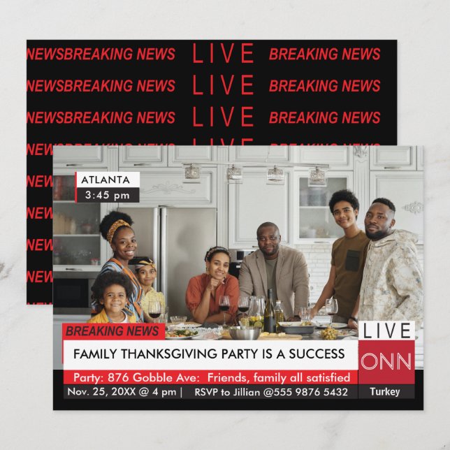 Invitación Fiesta de la familia de Acción de Gracias Rompiend (Anverso / Reverso)