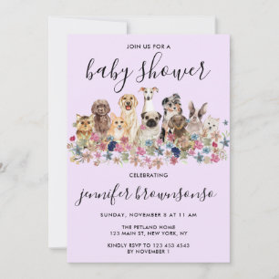 Invitación Fiesta de la familia de mascotas Purple Dog Baby S